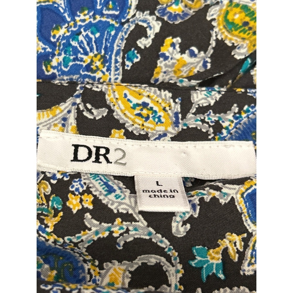 DR2 Midi Dress Boho Cottagecore Paisley Floral Blue Yellow Rayon L Spring - Picture 3 of 4